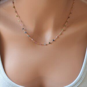 Tiny Tourmaline Gemstone Necklace in Rose Gold